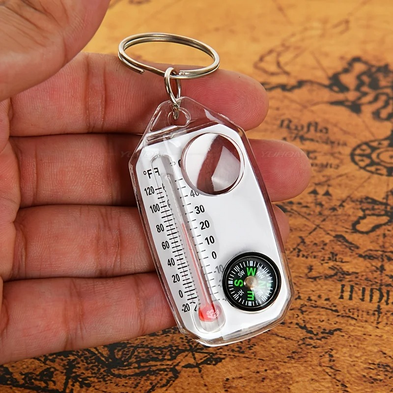 Compass Keychain Mini - Многофункциональный брелок 3-в-1: компас, портативный мини-термометр,